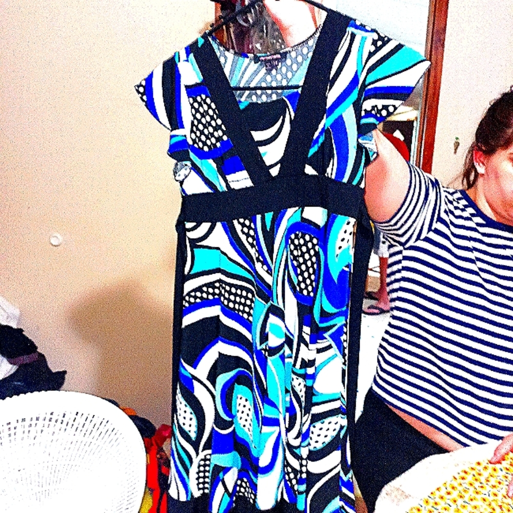 Multiple blues and black knee length dress